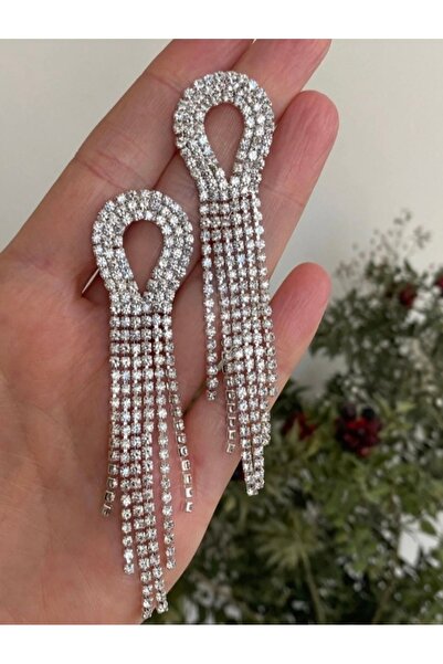 ER TAKI Stoned Silver Colored Long Dangle Tassel Stylish Party Engagement Hen...