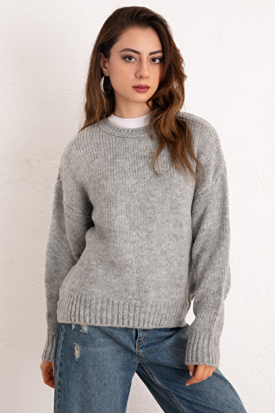 zhrcelebi Crew Neck Basic Sweater 19185 - Gray