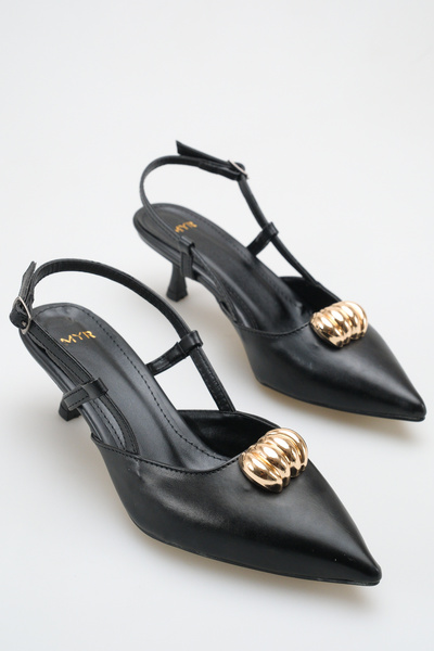 meyra'nın ayakkabıları Pantofi cu toc cu cataramă pentru femei, piele neagră