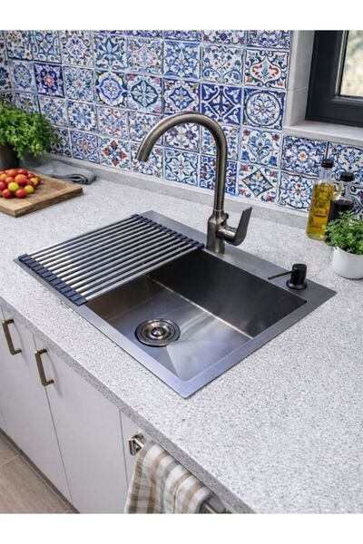 ALMAYA Antrasit-Füme Tezgah Üstü Eviye 60*45