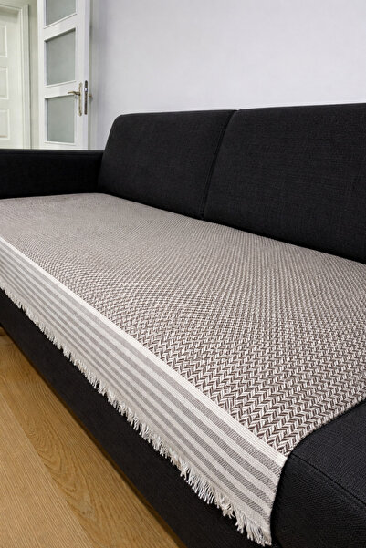 Cottonest Geometric Patterned Cotton Sofa Seat Cover 85 X 210 cm - Fringed wi...