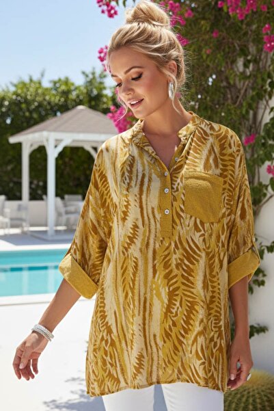 Chiccy Bluză din țesătură din viscoză, cu guler, cu nasturi, cu mâneci 3/4, c...