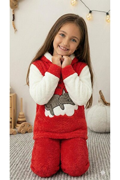 PİJAMOOD Red Girl's Winter Plush Pajama Set 1St. Quality Soft Welsoft Fabric ...