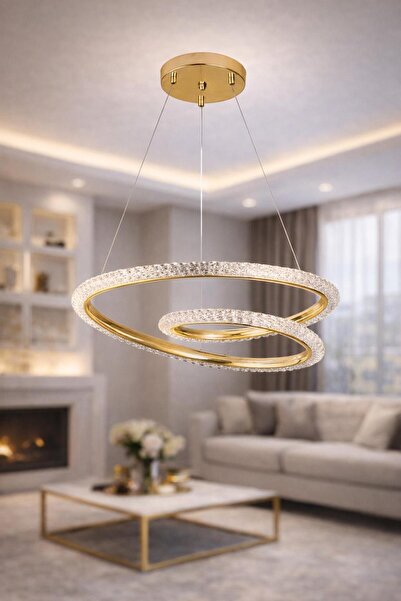 Ünal Aydınlatma Hella Avize | 50 cm LED Kristal Detaylı Modern Halka Salon Av...
