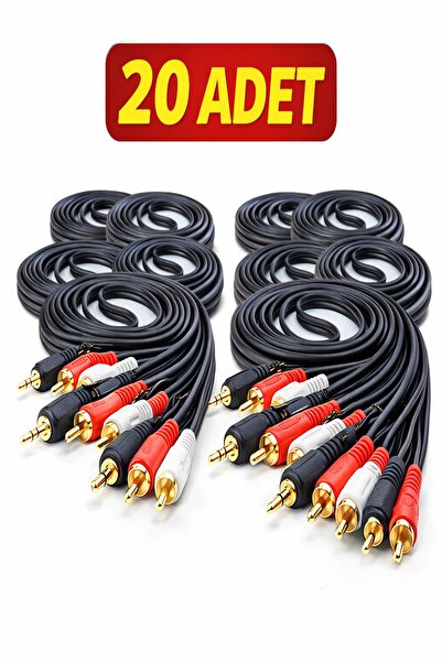 ULTRATEKNO 3.5mm AUX to 2 RCA Ses Kablosu 1.5m | 20’li Paket | Standart Ses K...