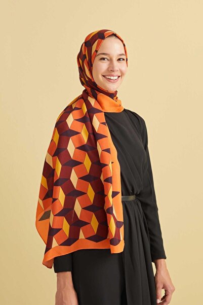 Imannoor Floş Viscose Shawl - Zigzag Pattern - Tan