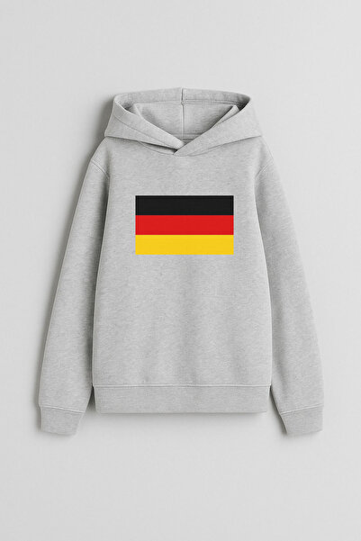 MODA Hanorac cu glugă pentru copii, steagul Germaniei, cu imprimeu gri tricou