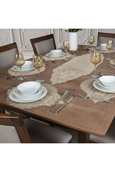 Tropikhome Amerikan Servis 8 Kişilik Supla ve Runner Set Bej Renk 9 Parça Set...