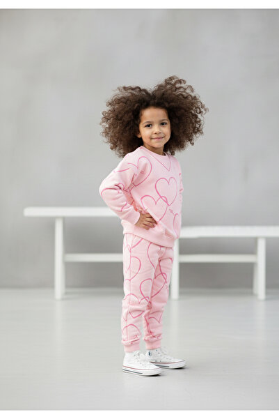 SONGÜLBERİK Girl's Pink Heart Detailed Tracksuit Set