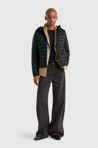 United Colors of Benetton Black Women's / Girls' Polyester Padded Zippered Ho...