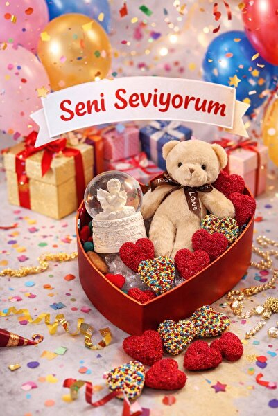 Lexi Bella Aşk Dolu Hediye Kalp Kutuda Melek Kar Küresi & Ayıcık & Jelibon Şe...