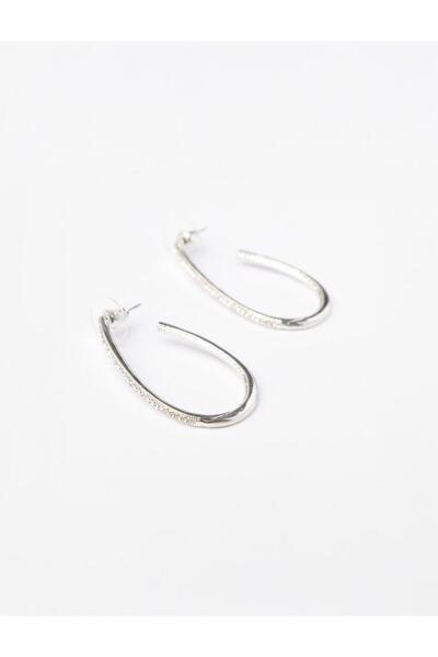 Jimmy Key Silver Color Shiny Stone Big Hoop Earrings