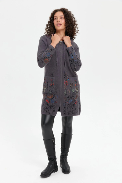 Desen Triko Women's Hooded Skirt and Arm Wildflower Patterned Long Coat 24007...