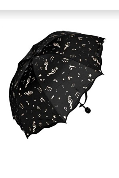 müzikveherşey Müzik Notalı Siyah Şemsiye 3 Katlamalı Manuel
