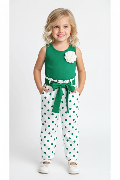 SONGÜLBERİK Girl's Polka Dot Green Suit