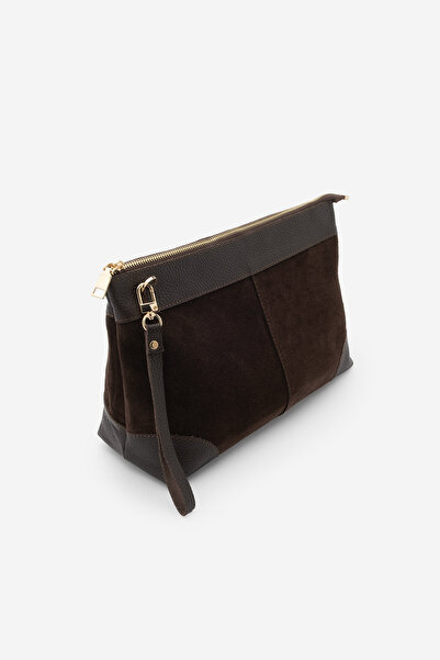 Marjin Women's Genuine Leather Clutch Portfolio Handbag Endoz Brown Suede