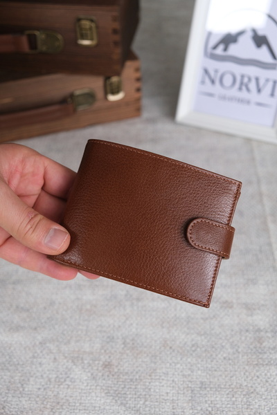 Norvi Leather Horizontal Genuine Leather Wallet with Snap Fastener Zipper and...