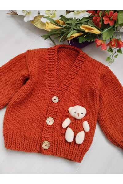 8 Ekim Tasarım Atölyesi سترة قصيرة بلون القرفة مع دمية دب صغيرة لعمر سنتين