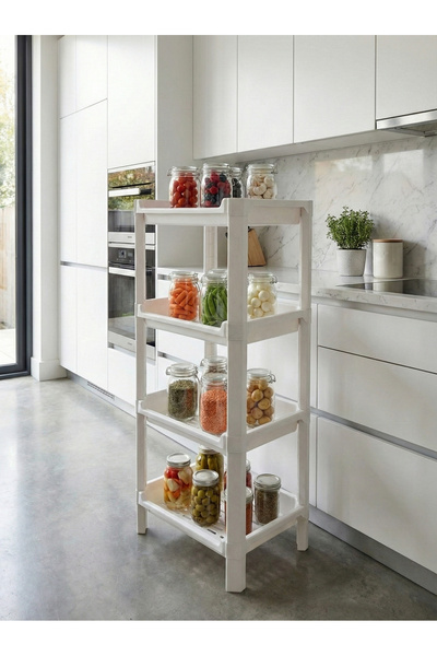 Tidy Home 4 Tier Kitchen Bathroom Shelf Unit White Organizer Fruit Shampoo Ja...