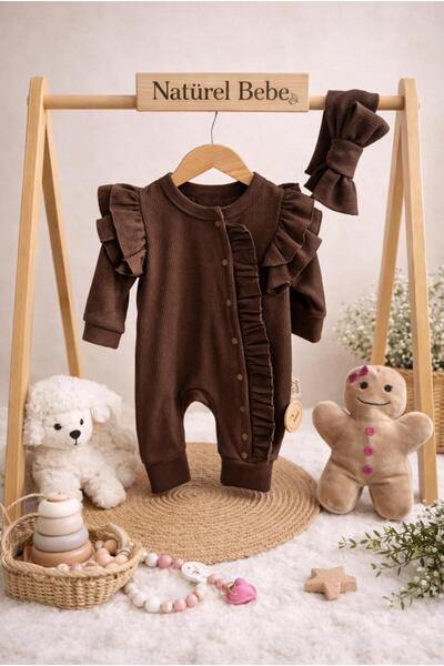 NATÜREL BEBE GİYİM KIZ BEBEK TULUM FIRFIR DETAYLI ÇITÇITLI BANDANALI