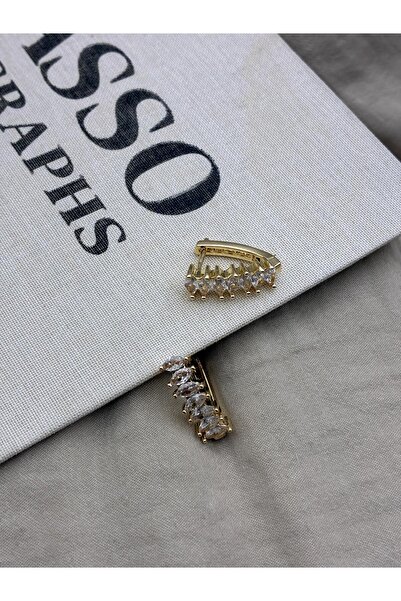 Hedef Bijuteri Gold Color Zircon Stone Seven Drop Stone U Form Earrings Cm122