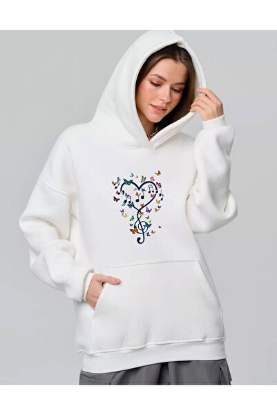 ELNOYA سويت شيرت مريح للجنسين باللون الأبيض مكون من مطبوع خيوط من نوع 'قلب ال...