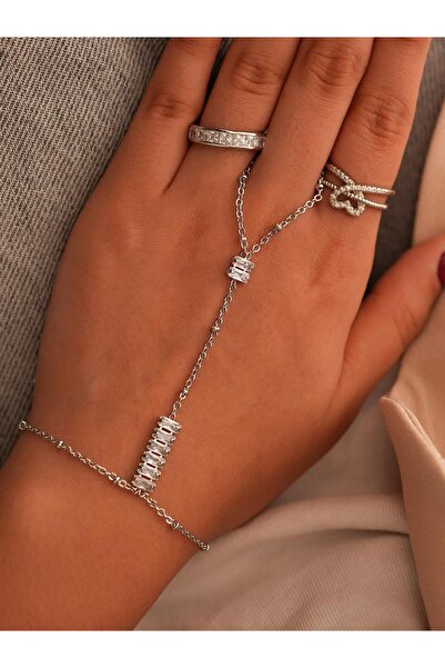 Zuum Accessories حجر الزركون طراز باجيت فضي، سلسلة فولاذية باللون الرمادي شاه...