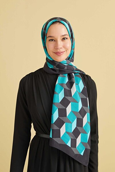 Imannoor Floş Viscose Shawl - Zigzag Pattern - Black
