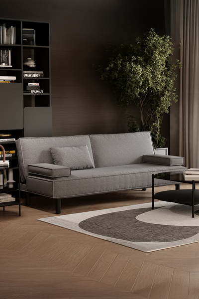 Enza Home Merika 3'lü Yataklı Koltuk, Keten Dokulu - Taş