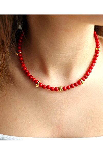 NEMOR STUDIO قلادة من الحجر الطبيعي المرجاني الأحمر |   قوي وواضح