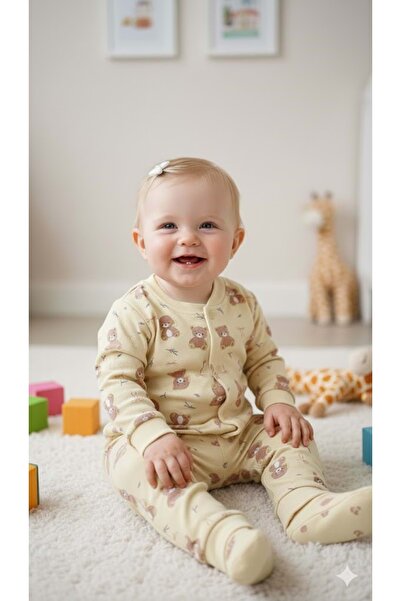 gültekin bebe Miniworld Kız 6-24 Aylık Ayıcık Baskılı Çıtçıtlı Yaka Pijama Ta...