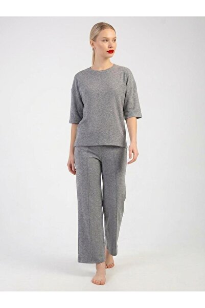 cotonhause Women's Plus Size Soft Textured Jacquard Short Sleeve Grey Pajama ...