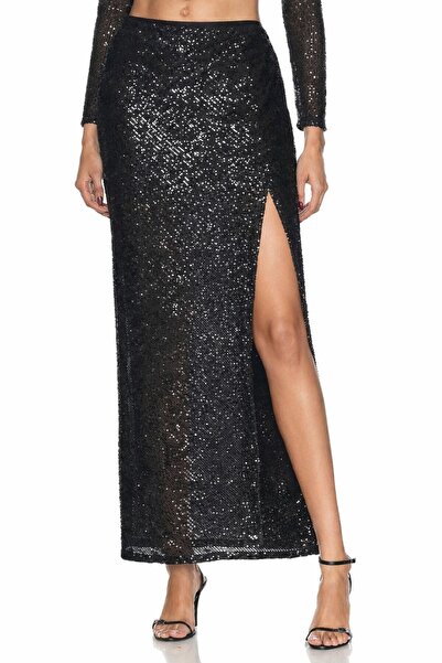 Shop Krutzo Kadın Beli Lastikli Yarım Astarlı Maxi Boy Pul Payetli Etek