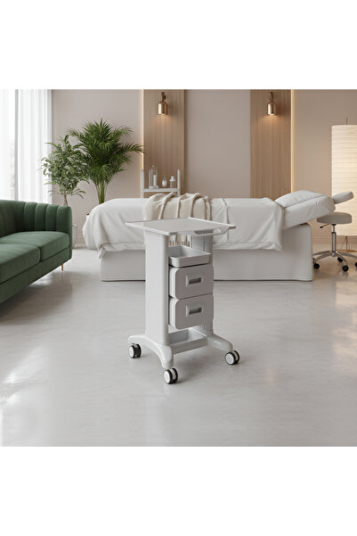 Viva Professional عربة صالون تجميل بيضاء مزودة بدرجين وصينية سهلة الوصول، عرب...