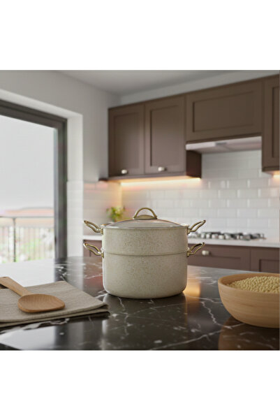 EVREN MUTFAK 3 Parça 18 Cm Cream Süzgeçli Kuskus Tencere Seti 2,6 Lt