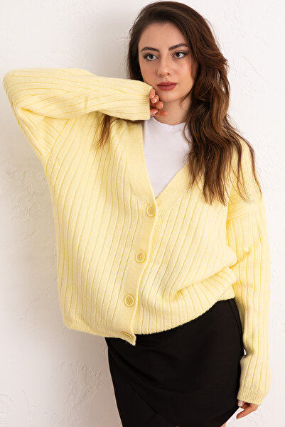 zhrcelebi V-Neck Knitwear Cardigan 44119 - Yellow