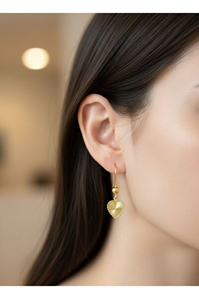 kuyumcu nurettin 1,60 gr (Gram) Dorikalı Kalp Küpe 14 Ayar (Çift) Altın