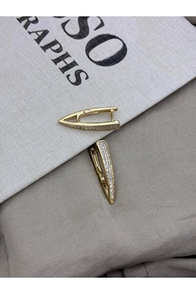 Hedef Bijuteri Gold Color Pointed Triangle Model Zircon Stone Earrings Cm133