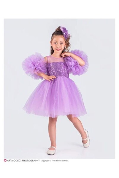 Esterella Βραδινό φόρεμα από σιφόν με μανίκια με παγιέτες για κορίτσια