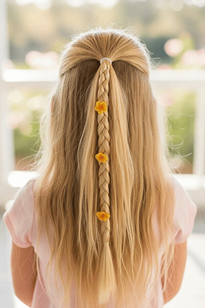 TAKIŞTIR Sarı Renk Çiçek Figürlü Saç Detaylı Lastik Toka