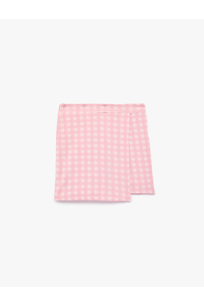 Koton Slim Fit High Waist Double-Breasted Gingham Mini Shorts Skirt