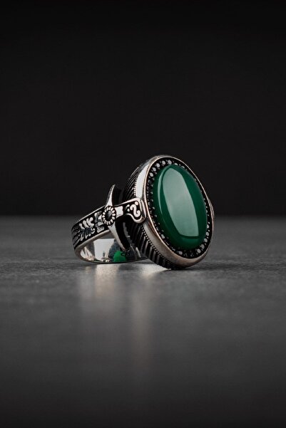 RINROS Kılıç Model Akik Taşlı 925 Ayar Gümüş Erkek Yüzük