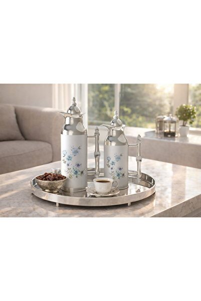 REFAN Silver thermos set decorated with soft blue floral patterns ❄️🌼 | 2 pi...