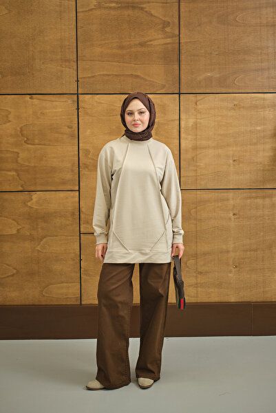 LOCCO Дамска туника с детайли от предни шевове, кремава