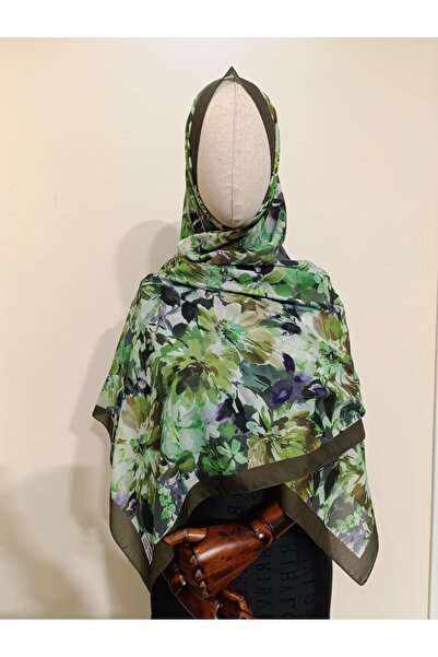 ESİMA Batik Çiçek Desen Su Yeşili Pamuksu Şal