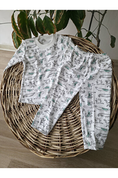 Balık Baskılı %100 Pamuk Bebek Pijama Takımı Gece Giyim