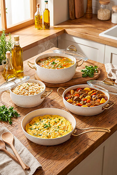 Homekolik 7-Piece Ewx White Granite Cookware Set – 20 cm & 24 cm Pots, 26cm P...