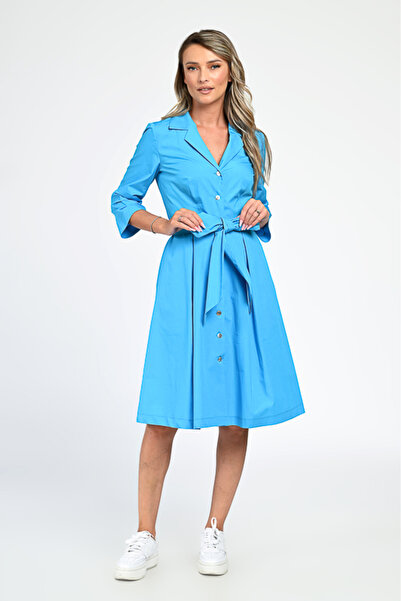 Giorgal Blue Cotton Dress Office Style CAMELY