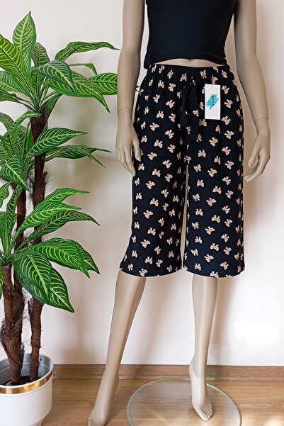 VİP BERA TEKSTİL Kadın Fiyonk Baskılı Esnek Yumuşak Penye Bermuda Alt