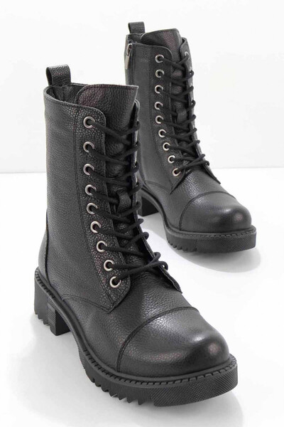 Bambi Ghete din piele naturala pentru femei, talpa inalta, negru, 39